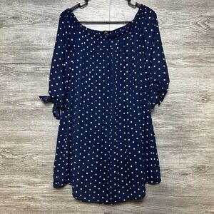 Faded Rose Navy Blue Poka Dot On Or Off Shoulder Dress‎ Womens Small Beachy